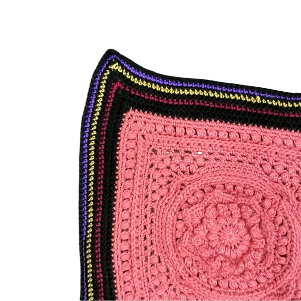 Vintage Granny Afghan Patch Crochet Knit Rainbow Throw Blanket 66” Square